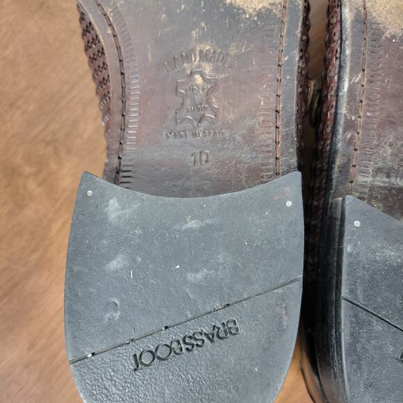 Brass Boot Mens Shoes 10 Brown Black Braided Leather Cap Toe Monk Strap Loafer - Picture 6 of 16